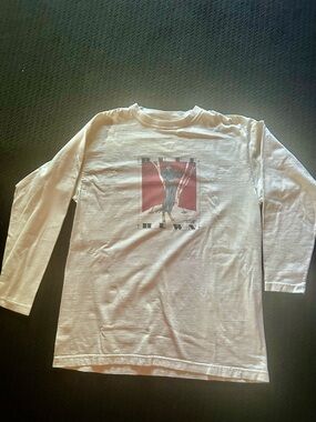 Vintage Ruff Hewn White Long-Sleeve with Ski Graphics " Look before you Leap "